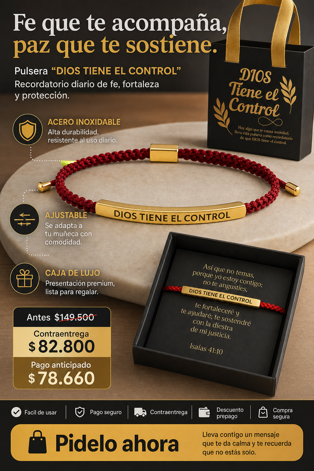 1 Pulsera Dios Roja con Caja de Lujo