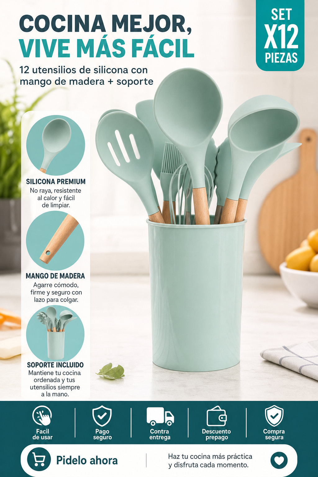 1 Set de Utensilios 12 Piezas y Soporte