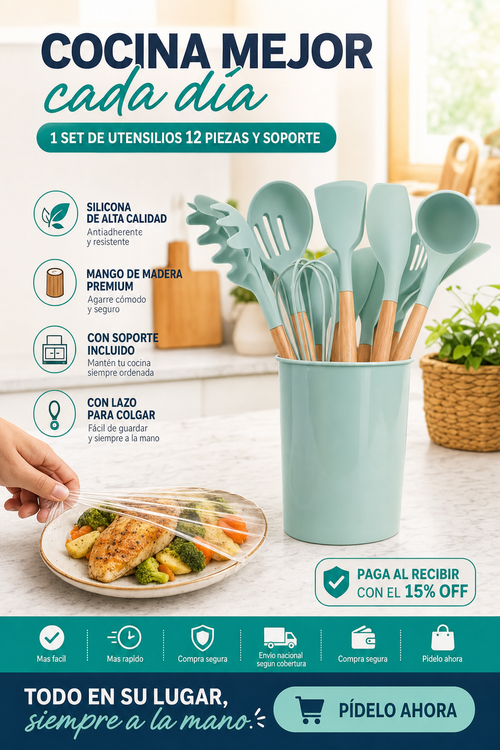 1 Set de Utensilios 12 Piezas y Soporte 2