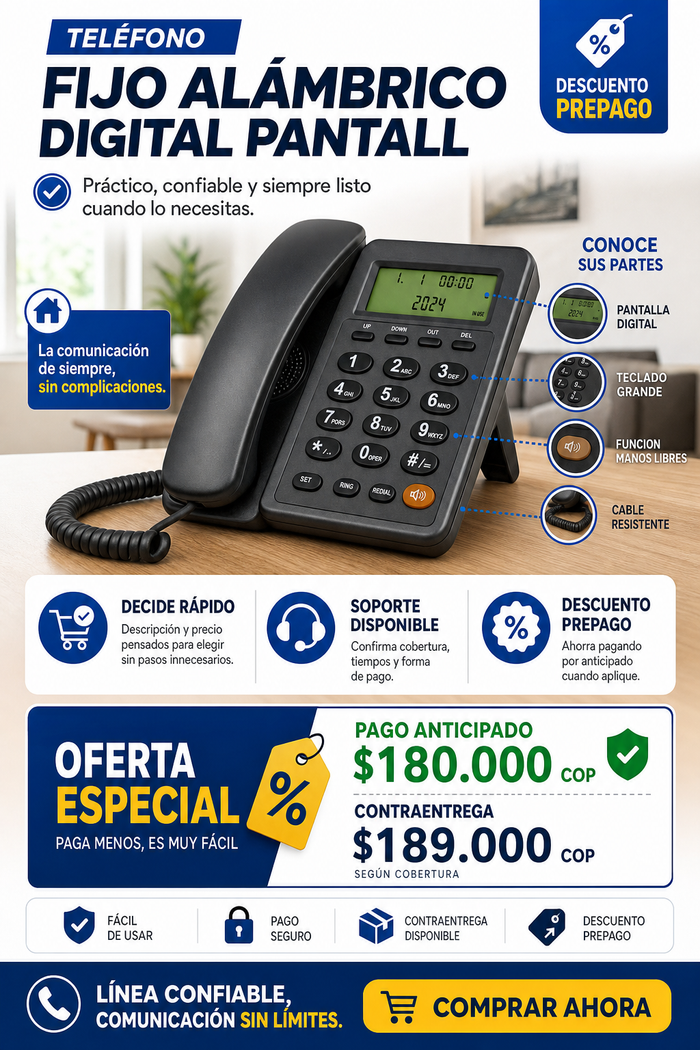 Telefono Fijo Alambrico Digital Pantall