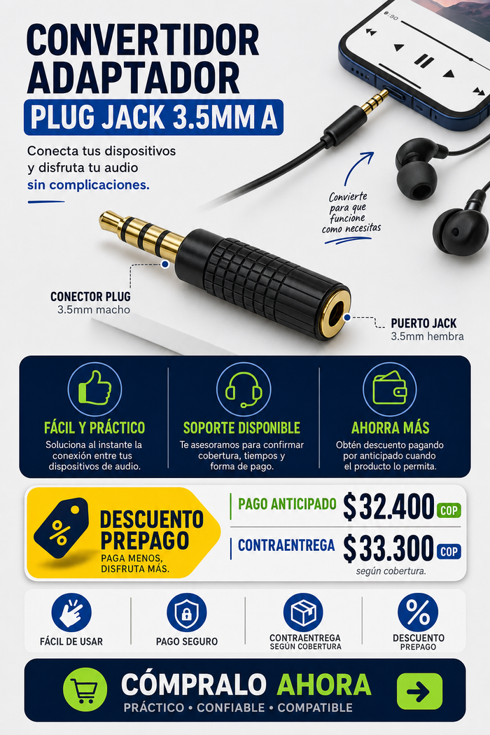 Convertidor Adaptador Plug Jack 3.5mm A