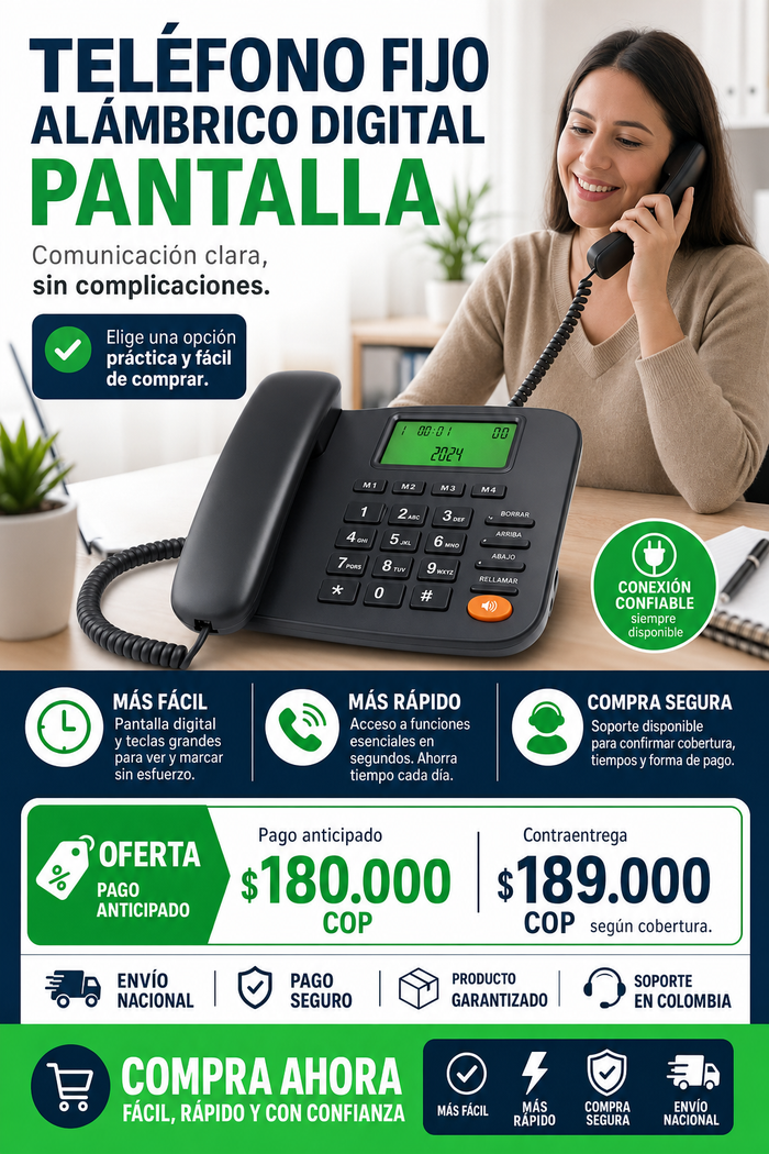 Telefono Fijo Alambrico Digital Pantall 2