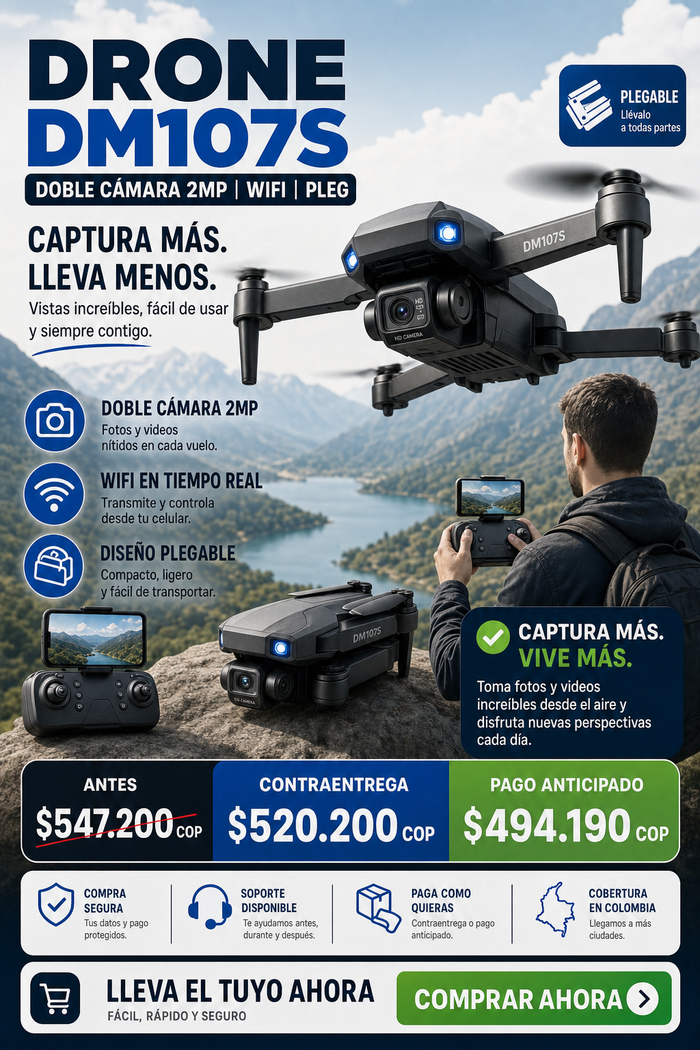 Drone Dm107s Doble Cámara 2mp Wifi Pleg
