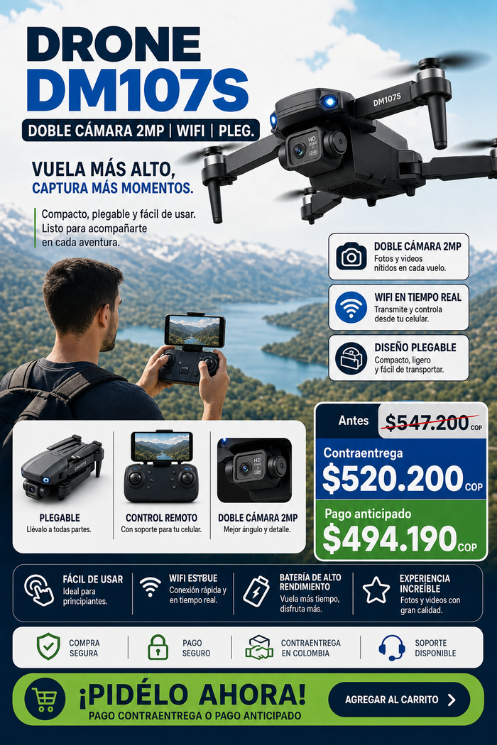 Drone Dm107s Doble Cámara 2mp Wifi Pleg 2