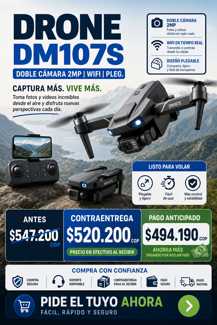 Drone Dm107s Doble Cámara 2mp Wifi Pleg 3
