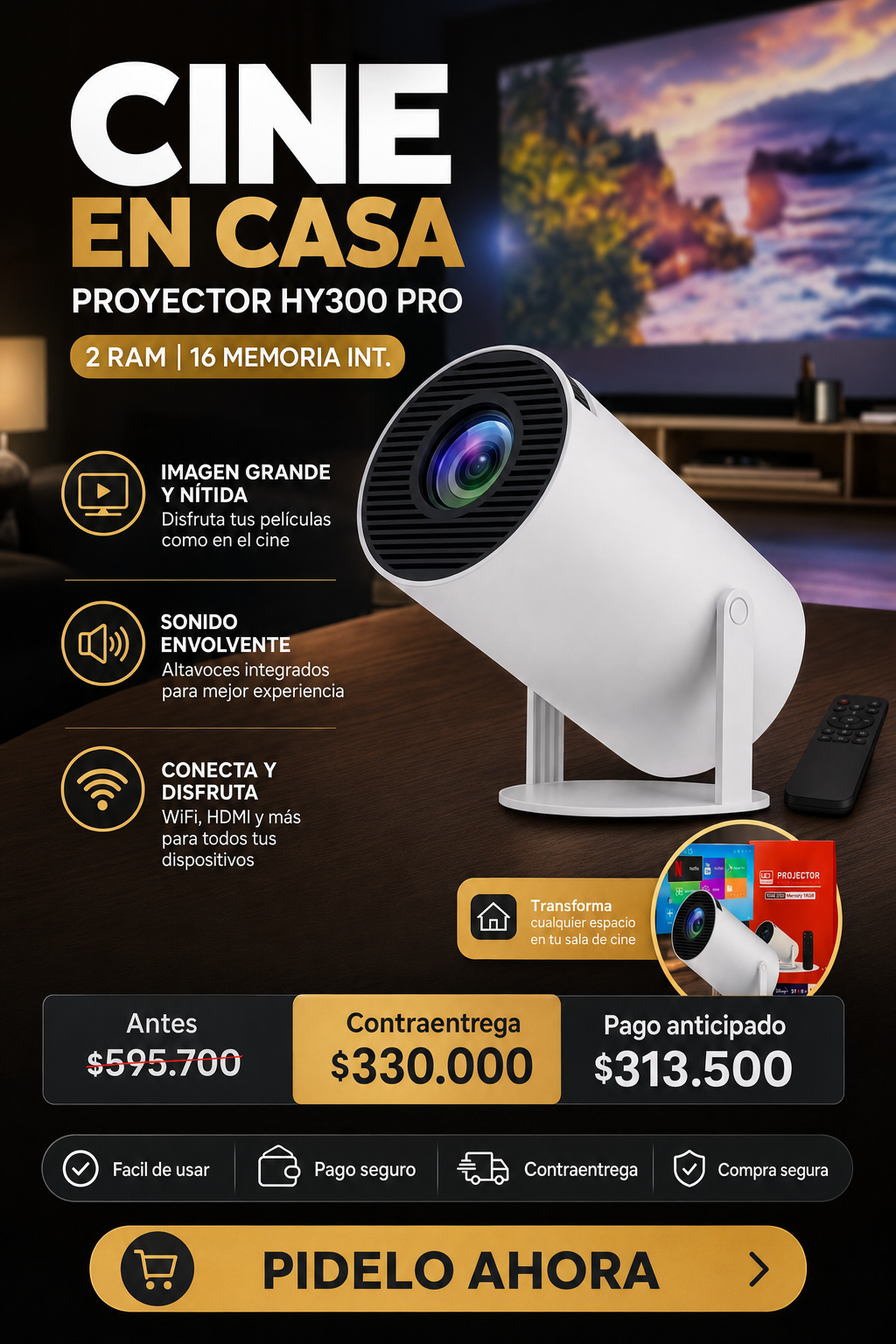 PROYECTOR HY300 PRO 2RAM|16 MEMORIA INT.