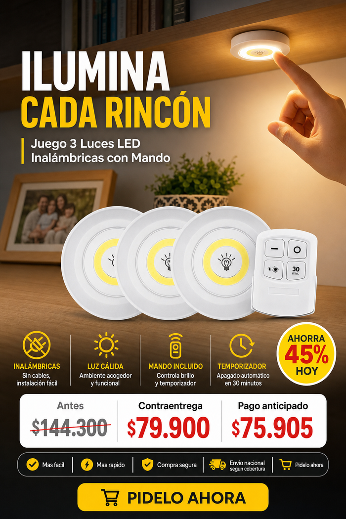 Juego 3 Luces Led Inalámbricas Mando A D 2