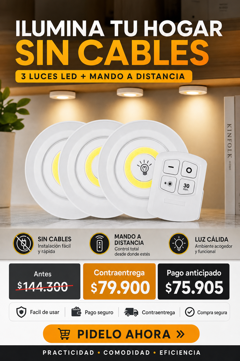 Juego 3 Luces Led Inalámbricas Mando A D