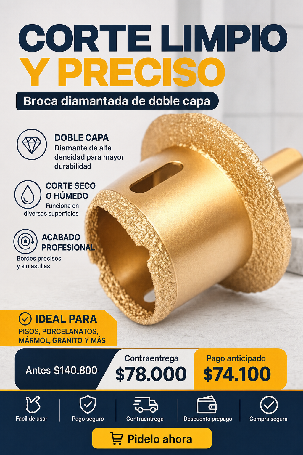 Broca diamantada de doble capa