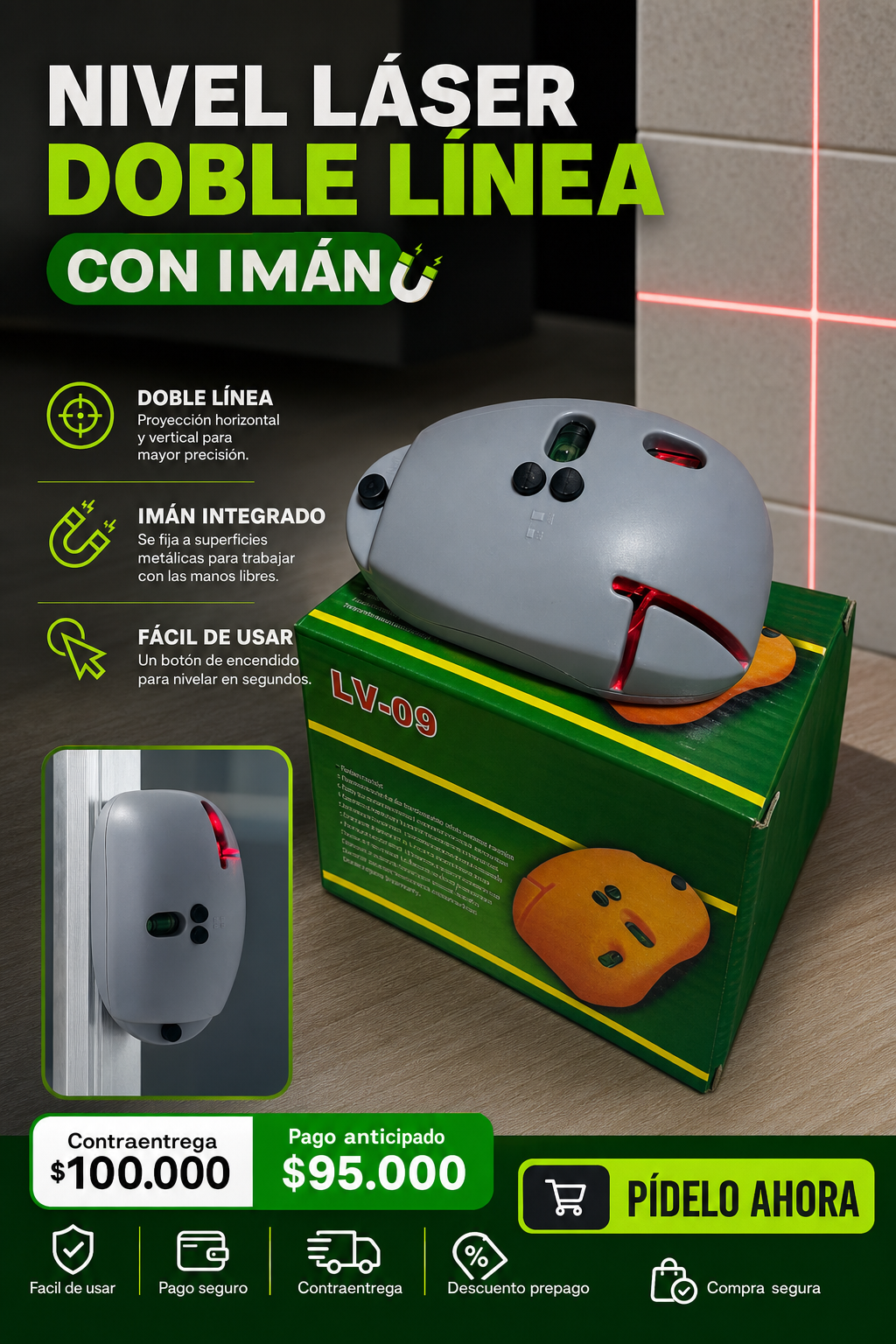 Nivel Laser Doble Linea con Iman MMM