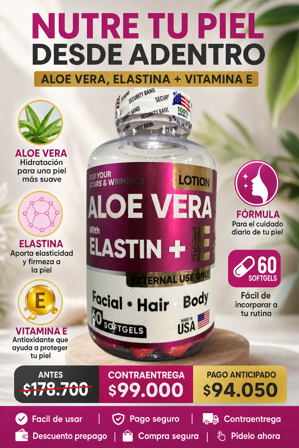 Aloe Vera y Elastina + vitamina E X 60