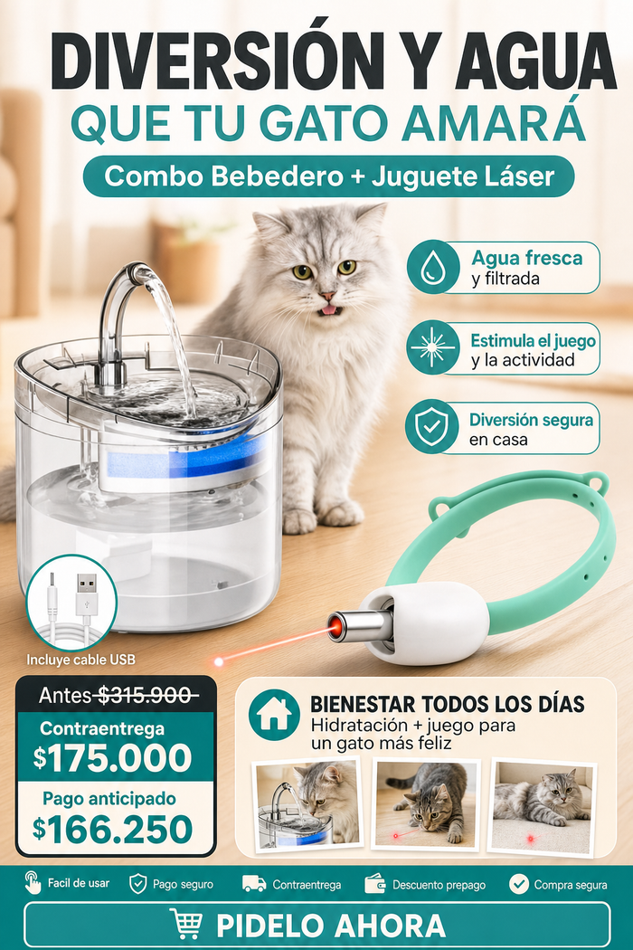 combo bebedero+juguete laser
