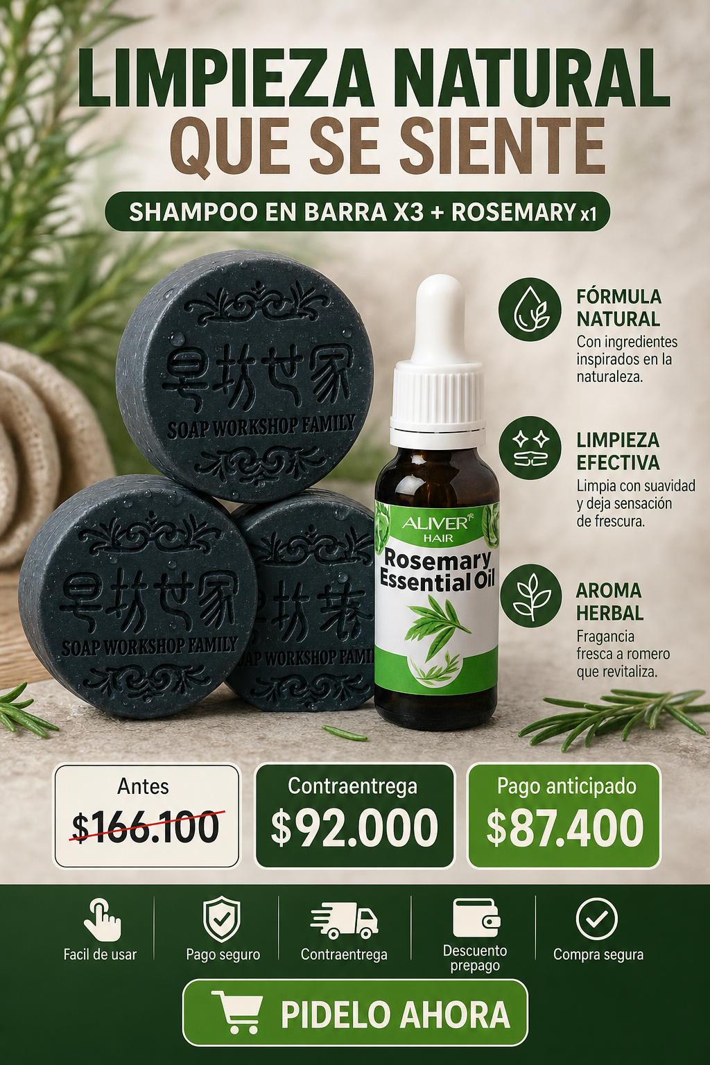SHAMPOO EN BARRA X3+ ROSEMARYx1