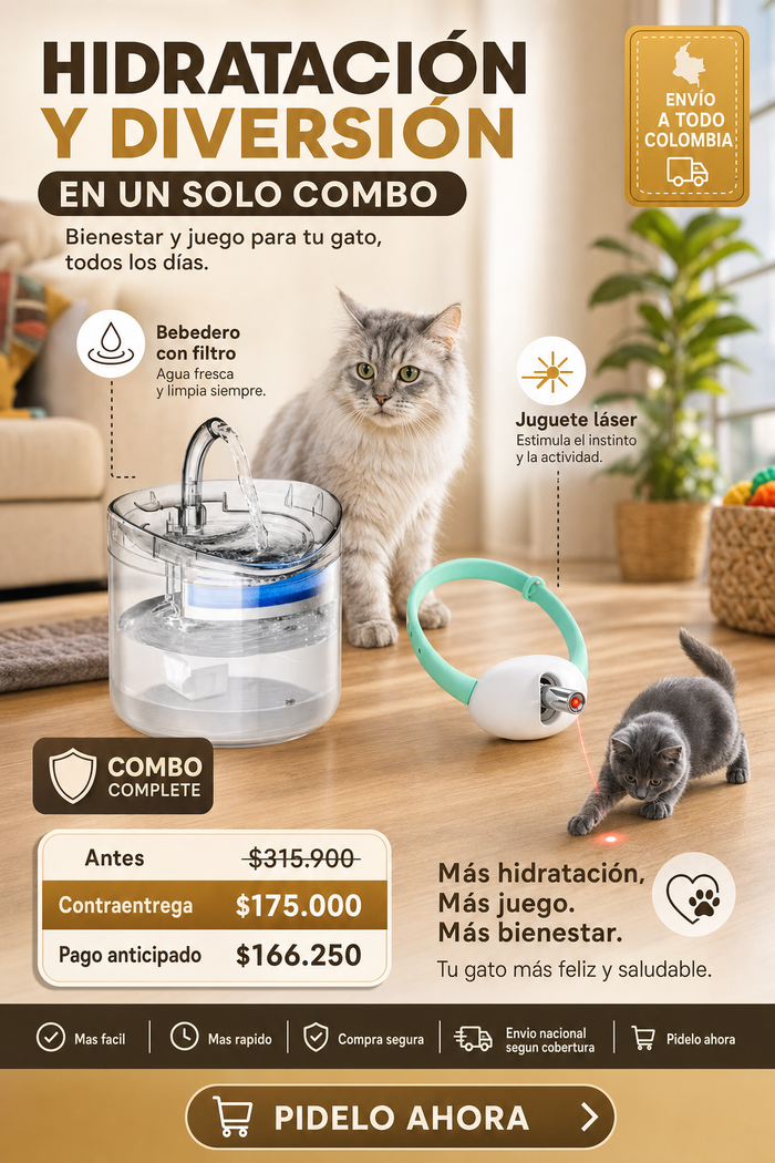 combo bebedero+juguete laser 2
