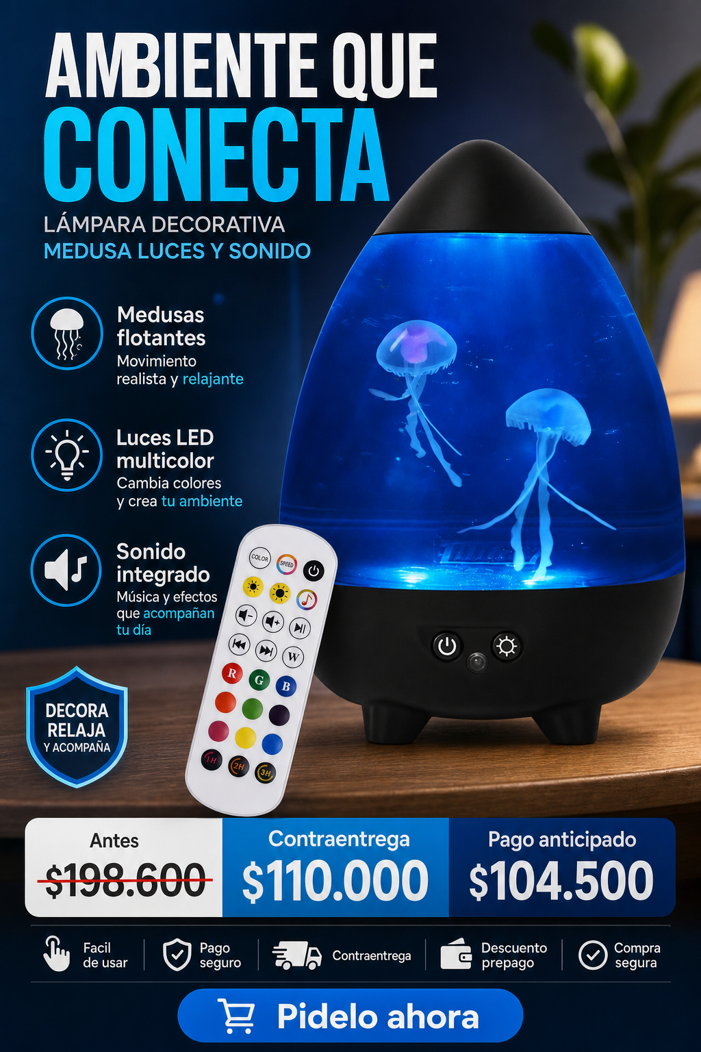 LAMPARA DECORATIVA MEDUSA LUCES Y SONIDO